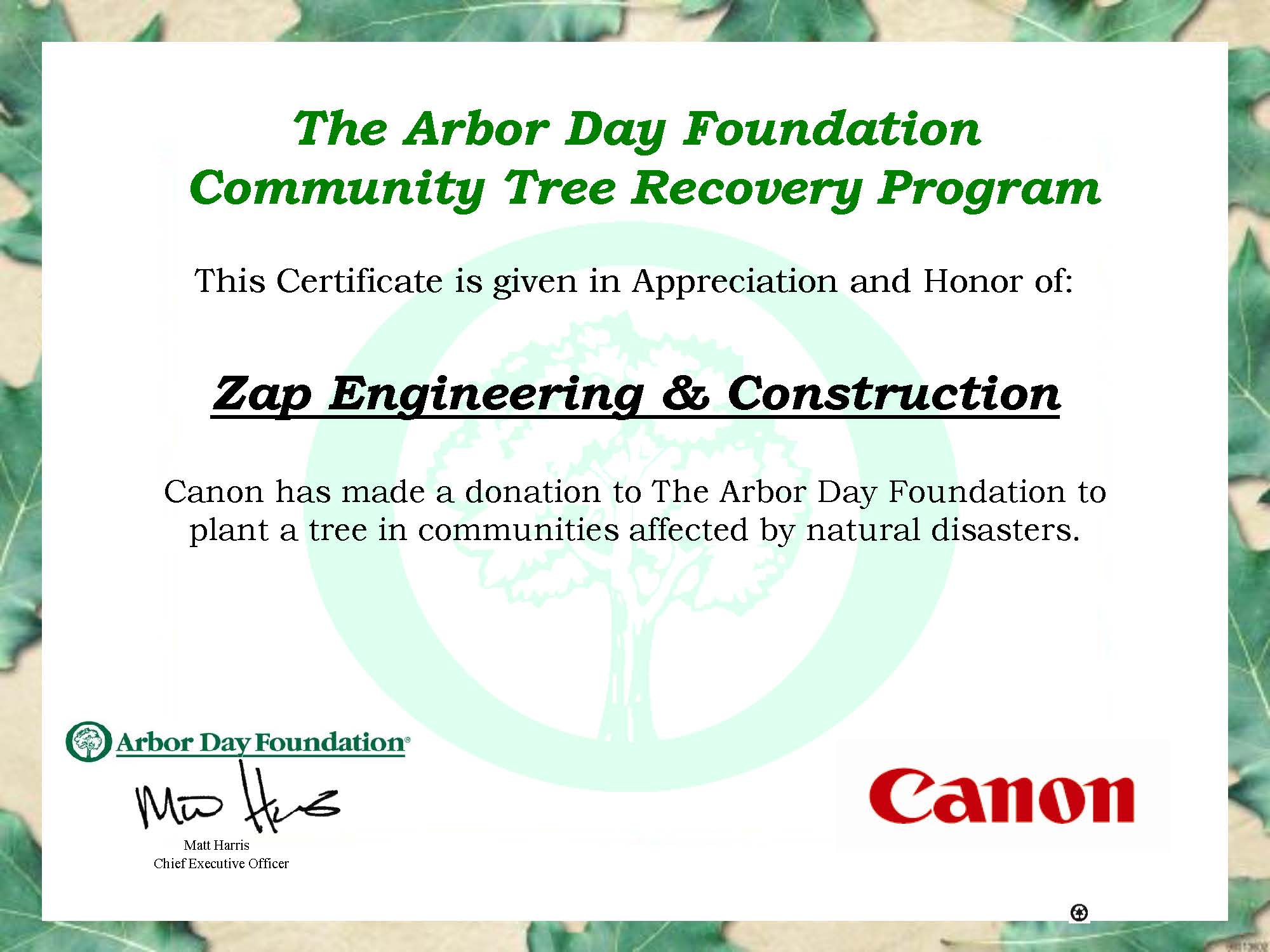 The Arbor Day Foundation ZAP Engineering