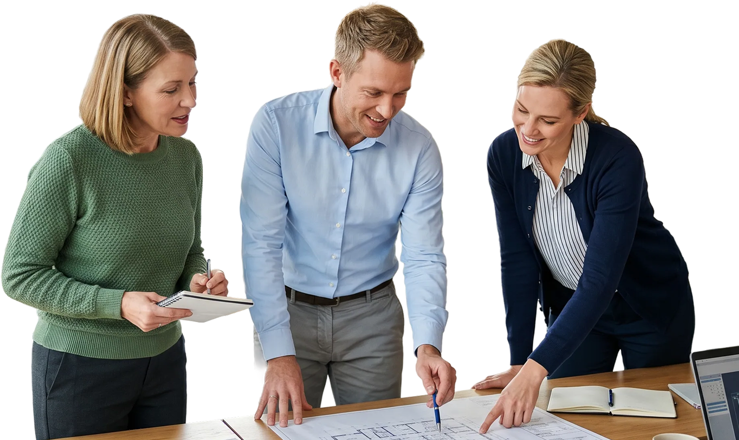 ZAP team reviewing project drawings together