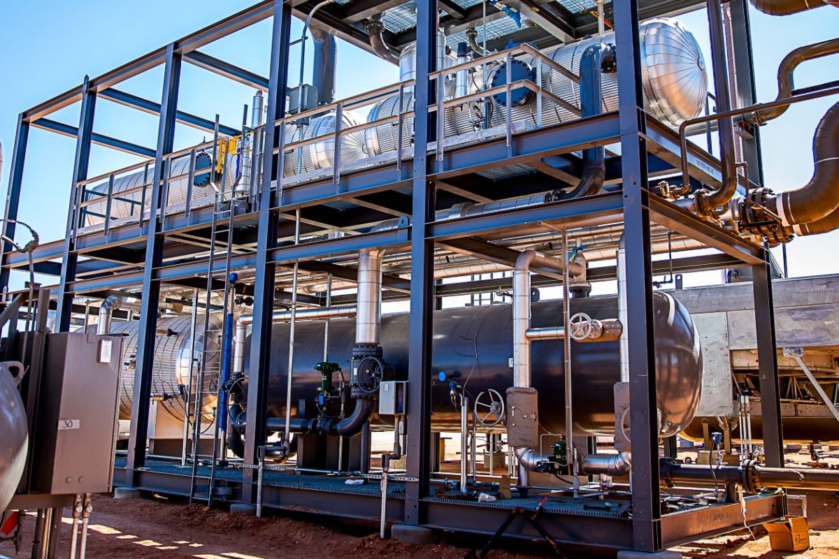 Midstream oil and gas facility on a sunny day